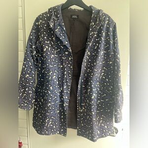 A.P.C. Rue Madame Paris Navy Leopard Print Trench Coat Small